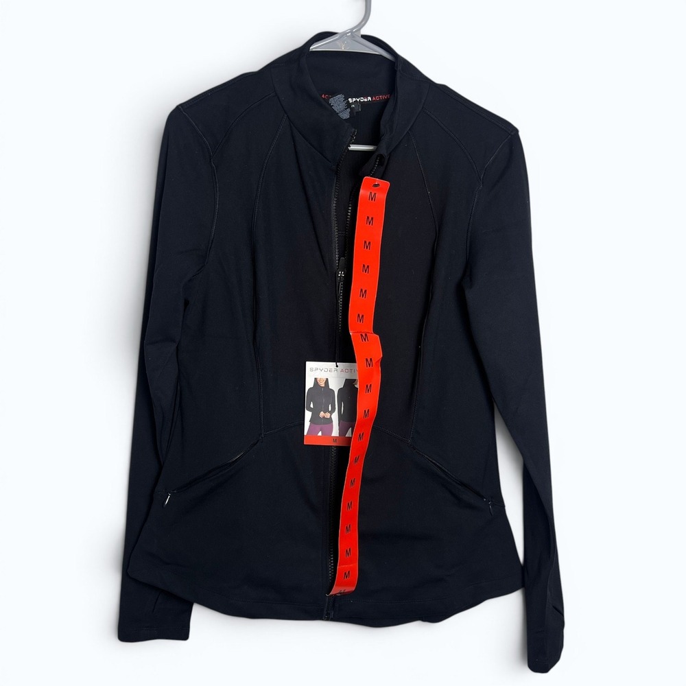 Spyder Active Jacket Womens Medium Black Full Zip Yoga Thumb Holes NWT